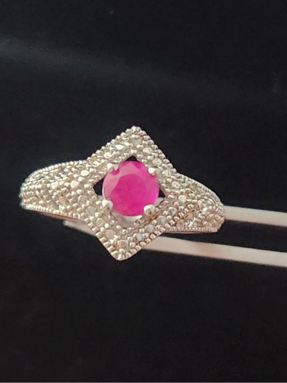 Ruby and sterling silver vintage ring